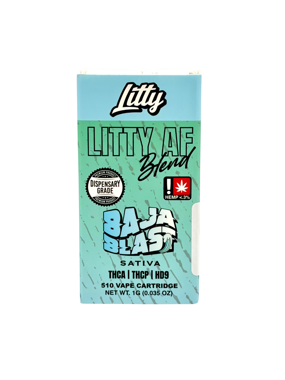 Litty AF Blend Baja Blast vape cartridge packaging on a white background
