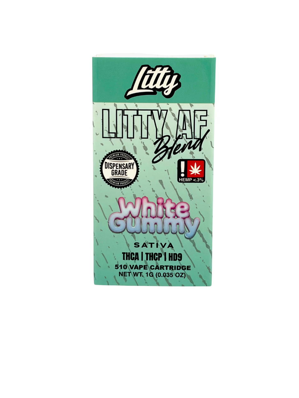 Litty AF Blend White Gummy vape cartridge packaging on a white background