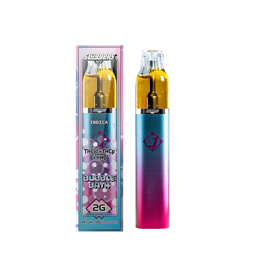 Vape pen with gradient design and packaging on a white background