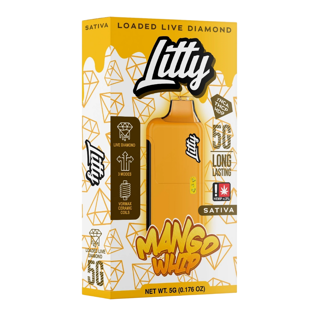 Litty Mango Whip vape pen packaging with yellow and white design