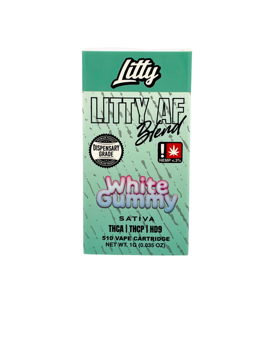 Litty AF Blend White Gummy vape cartridge packaging on a white background