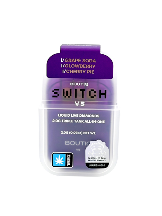 Boutiq Switch vape device packaging with purple and white design on a white background