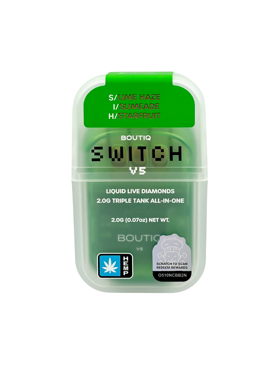 Boutiq Switch V5 container with green lid on a white background