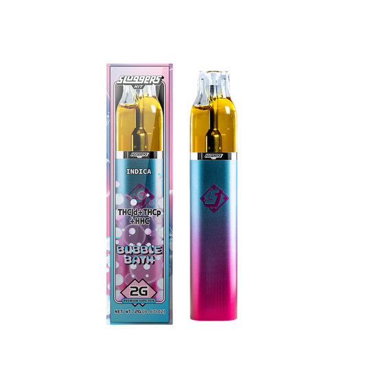 Vape pen with gradient design and packaging on a white background