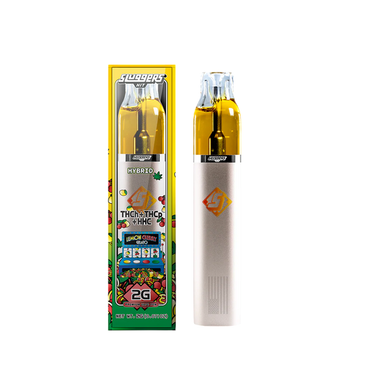 Vape pen and packaging with colorful design on a white background