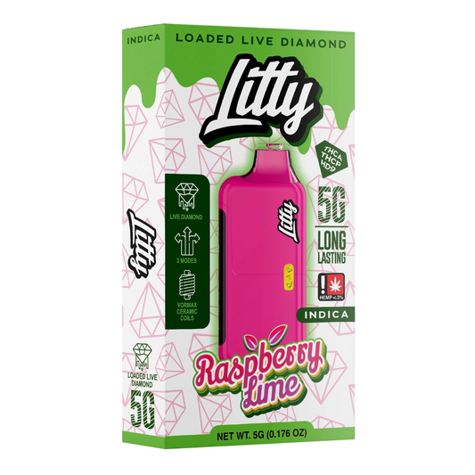 Litty raspberry lime vape pen packaging on a white background