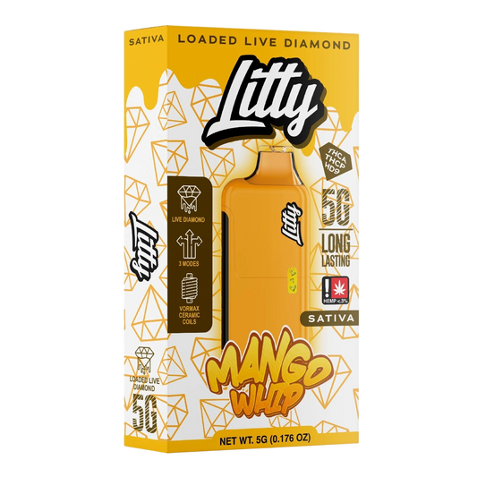 Litty Mango Whip vape pen packaging with yellow and white design
